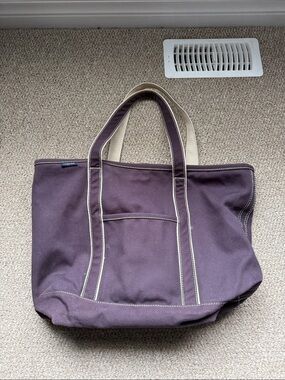 Lands' End Navy Canvas Tote with Cream Handles